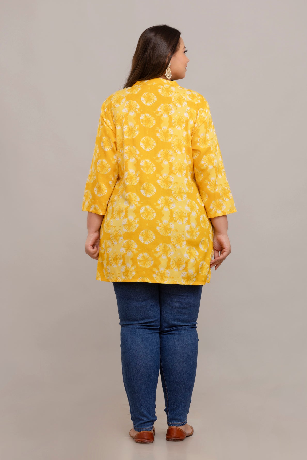 Plus Size Yellow Printed Rayon Short Kurti Tunic – Curvisha