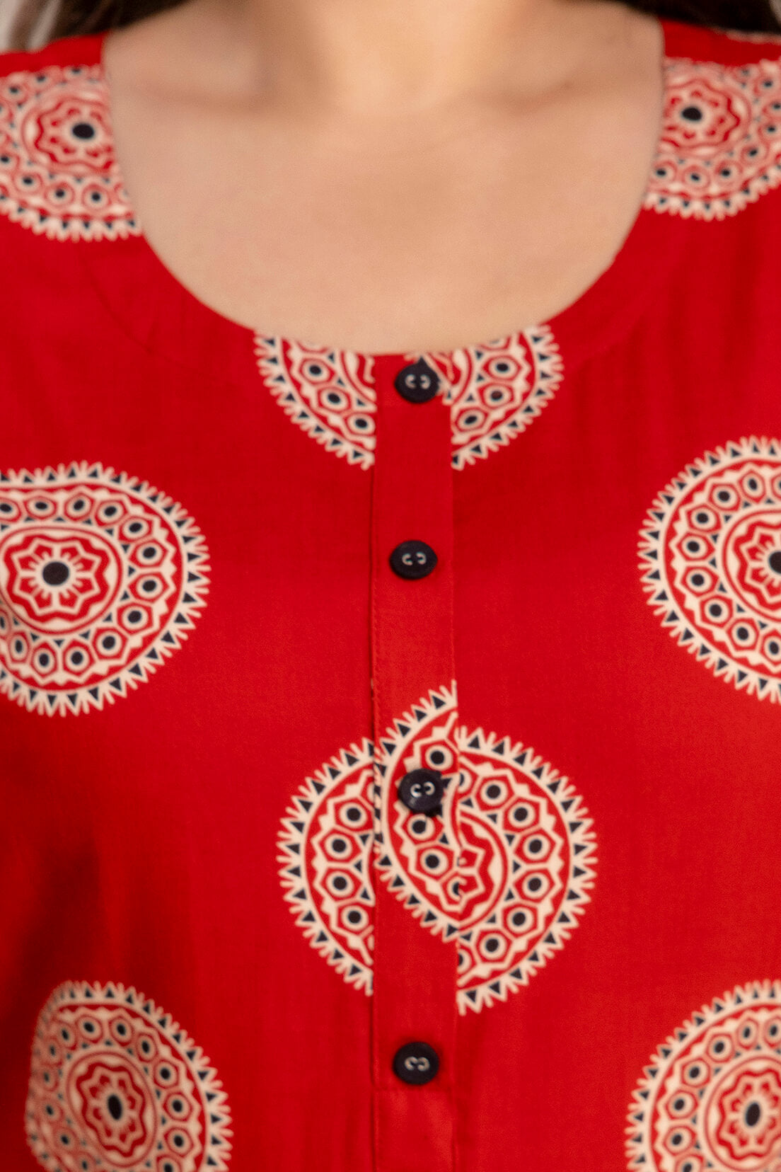 Plus Size Geometric Red Rayon Kurti – Curvisha