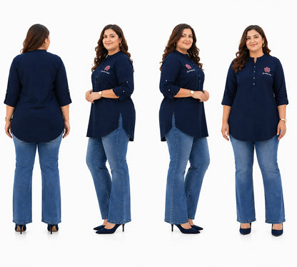 Plus Size Dark Blue Denim Short Kurti Tunic – Curvisha