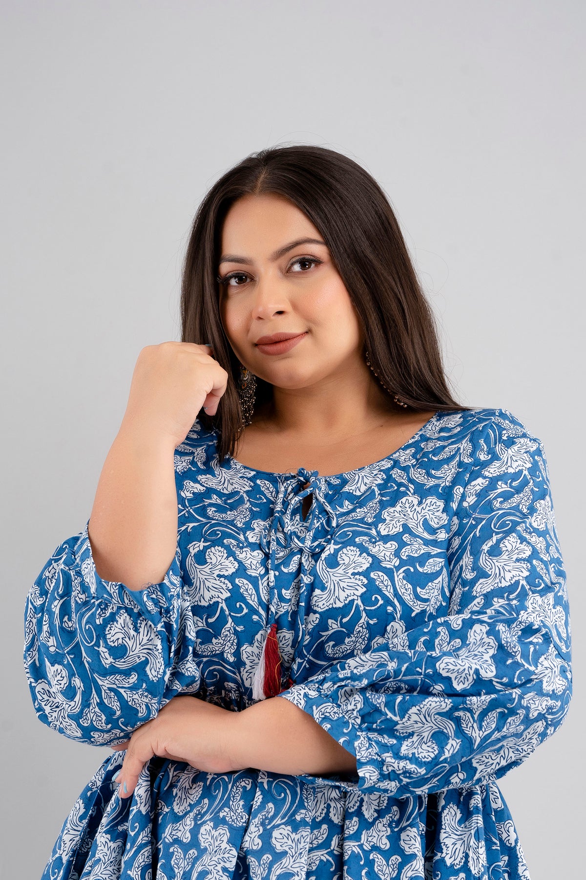 Close Up Fabric and Print of Blue Rayon Plus Size Dress Curvisha