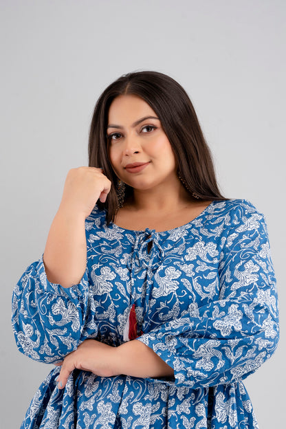 Close Up Fabric and Print of Blue Rayon Plus Size Dress Curvisha