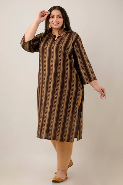 Full length kurti in coffee brown with side slits and straight silhouette; smooth rayon drape for all-day comfort.