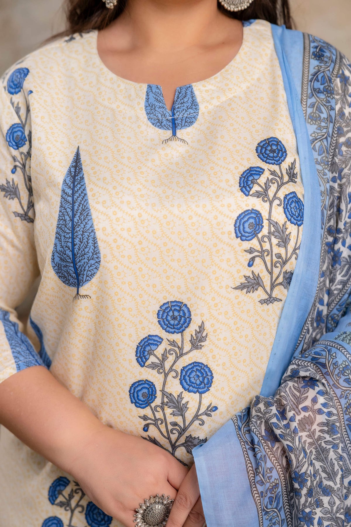 Plus size fat women blue cotton kurti neckline detail big size fat women clothing