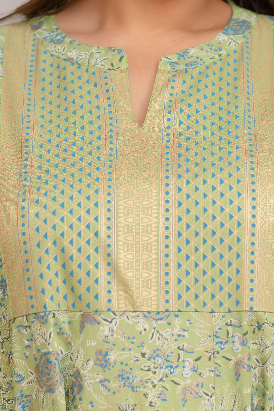 Light Green Rayon Gown Yoke and Neck Detail Closeup for Fat Women