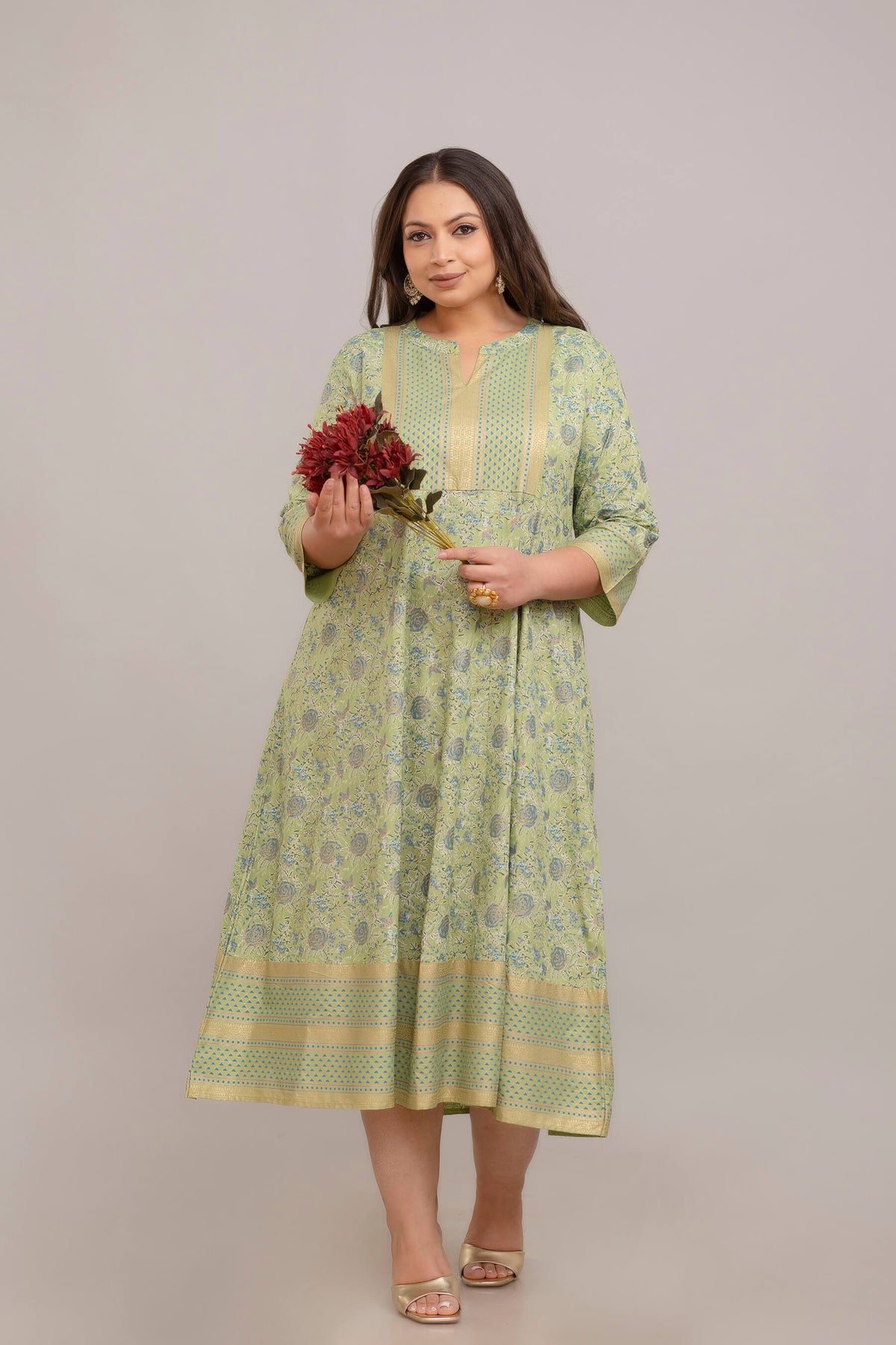 Curvy Model Styling Light Green Rayon Printed Gown 3XL–10XL