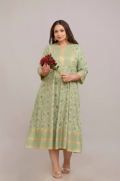 Curvy Model Styling Light Green Rayon Printed Gown 3XL–10XL