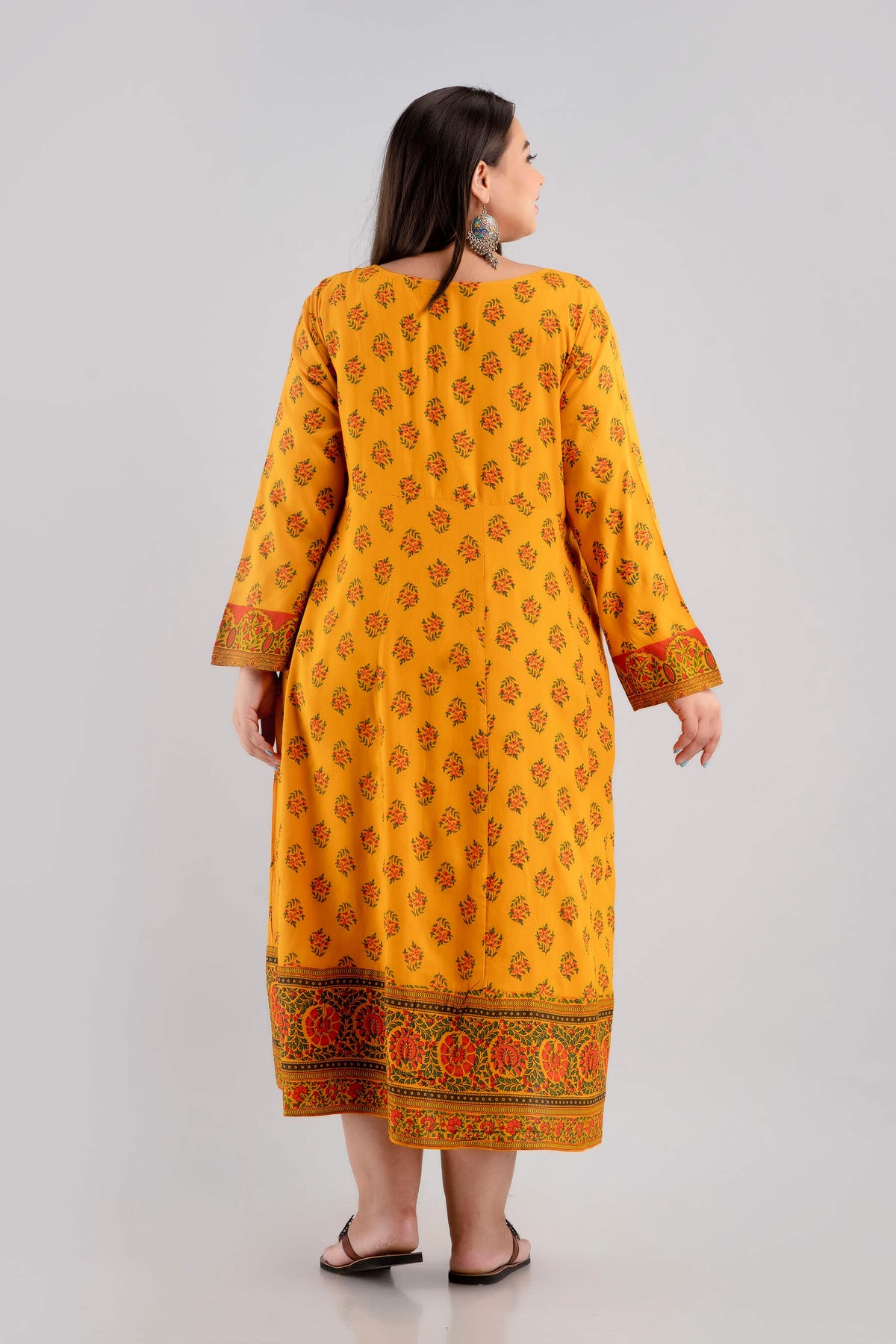 Plus Size Yellow Rayon Ethnic Gown Dress Back View 3XL–10XL