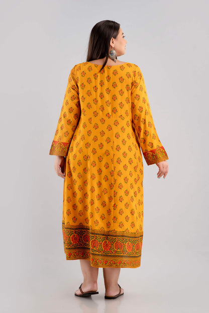 Plus Size Yellow Rayon Ethnic Gown Dress Back View 3XL–10XL