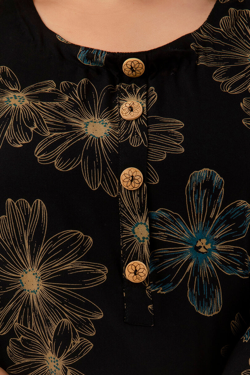 Fabric detail: olive vine/floral discharge print on soft breathable rayon, plus size kurti material