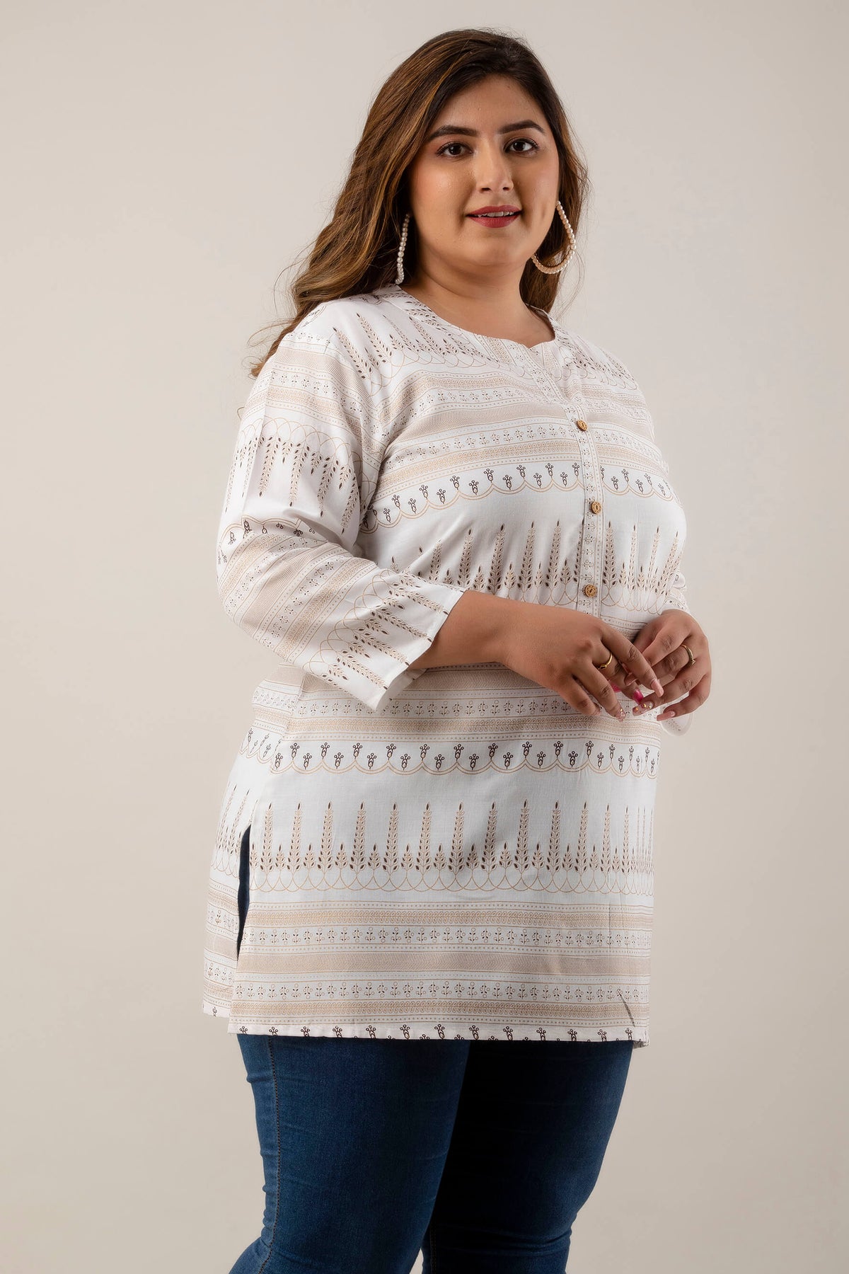 Lightweight White Rayon tunic for Plus Size Women