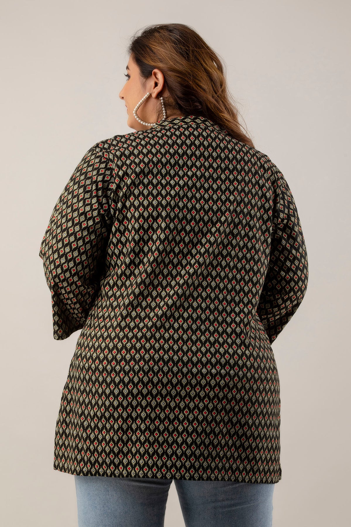 Back View of Plus Size Black Rayon Short Kurti – Comfortable Everyday Fit