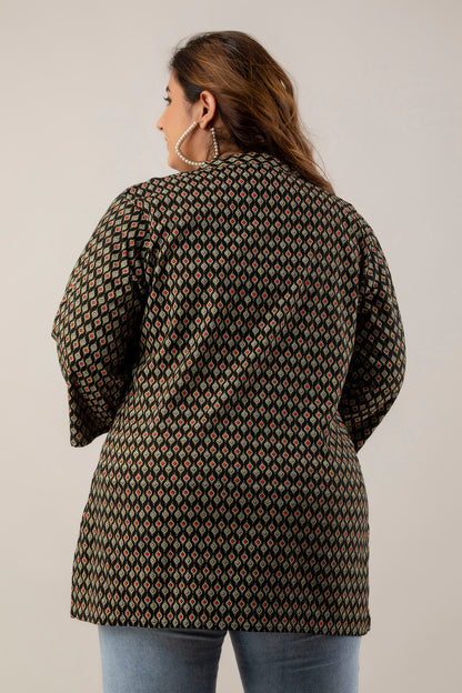 Back View of Plus Size Black Rayon Short Kurti – Comfortable Everyday Fit
