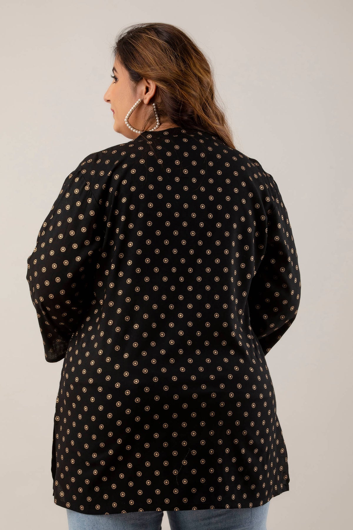 Black Polka Dot Rayon Tunic for Plus Size Women 3XL–8XL