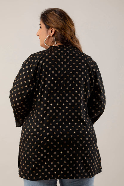Black Polka Dot Rayon Tunic for Plus Size Women 3XL–8XL