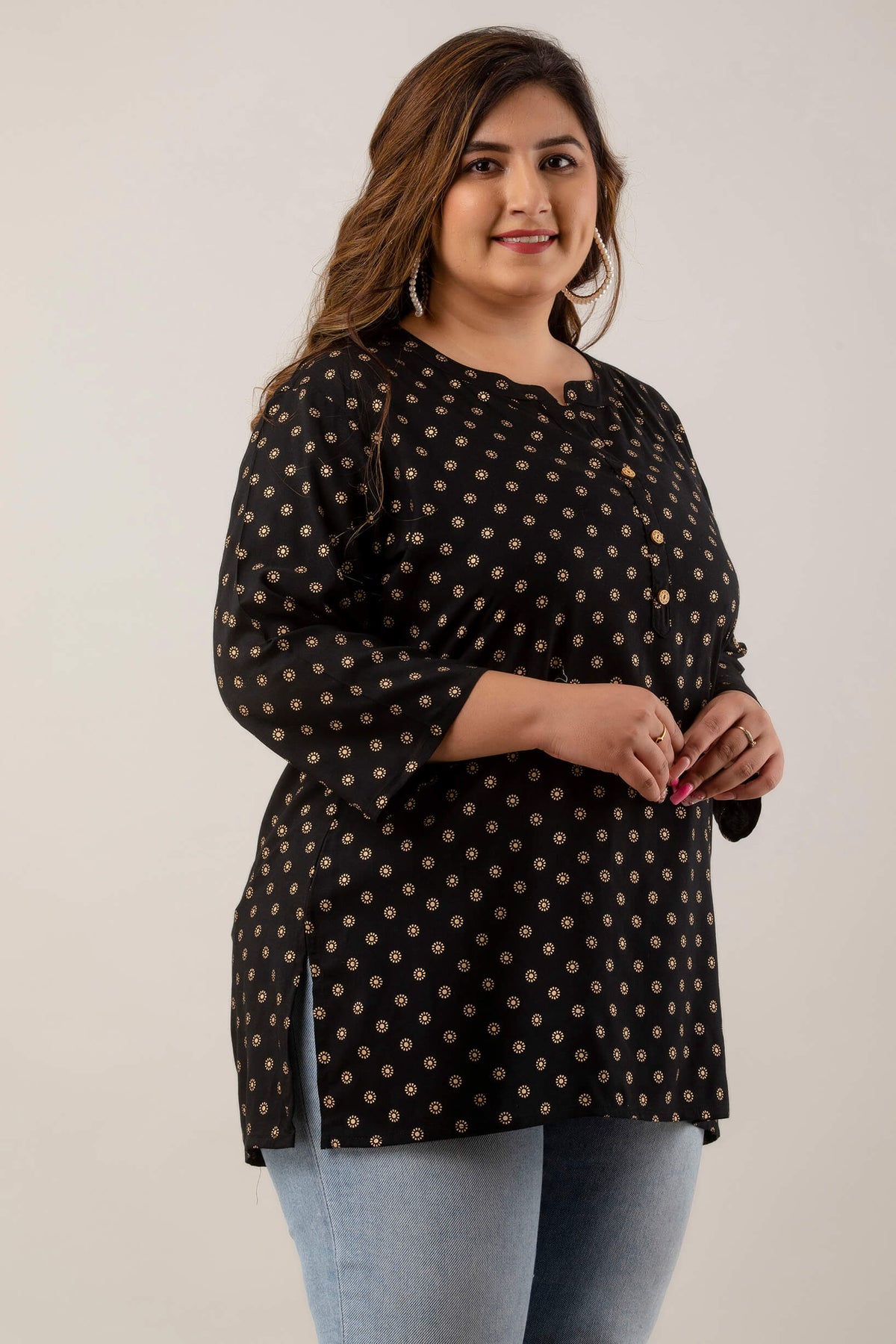 Elegant Black Rayon Kurti Top for Curvy Women – Curvisha