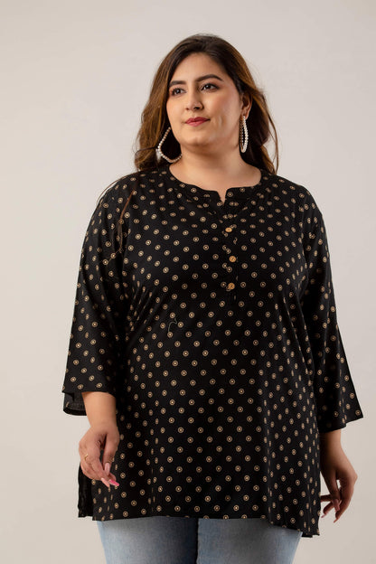 Plus Size Black Rayon Short Kurti Tunic for Women – Curvisha