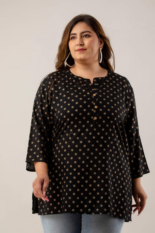 Plus Size Black Rayon Short Kurti Tunic for Women – Curvisha
