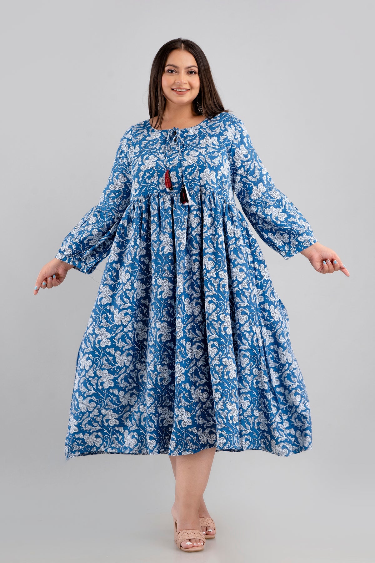 Blue Floral Rayon Dress Front Pose Big Size Outfit 3XL–10XL by Curvisha