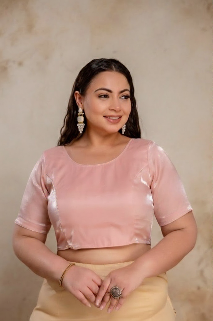 Plus size blush pink Jimmy Choo blouse with sleeves shown for reference only, fat women blouse sleeve length depends on stitching