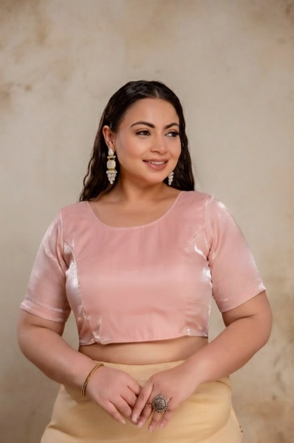 Plus size blush pink Jimmy Choo blouse with sleeves shown for reference only, fat women blouse sleeve length depends on stitching