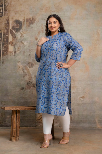 Plus size cotton kurti side view showing comfortable fit for full figure women