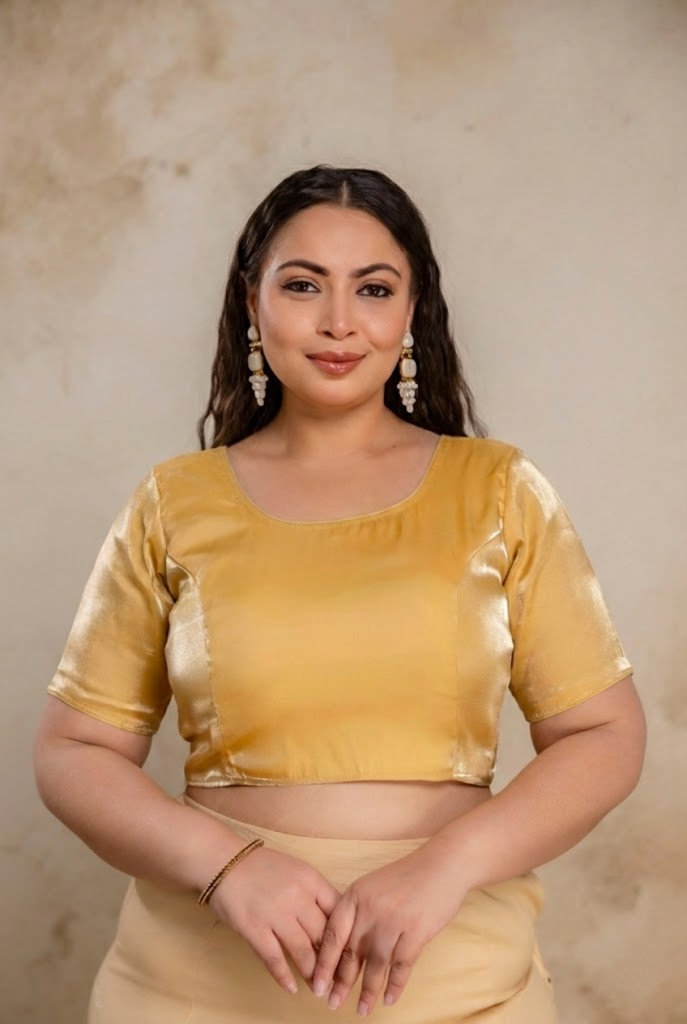 Plus size Jimmy Choo golden blouse with sleeves shown for reference only, fat women blouse sleeve length depends on stitching