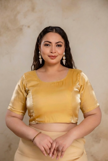 Plus size Jimmy Choo golden blouse with sleeves shown for reference only, fat women blouse sleeve length depends on stitching
