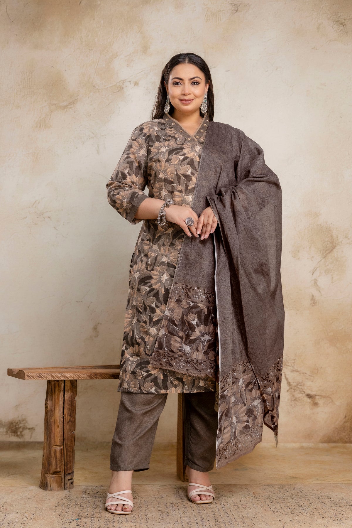 Plus size floral kurti with dupatta for fat women clothing, elegant ethnic wear
