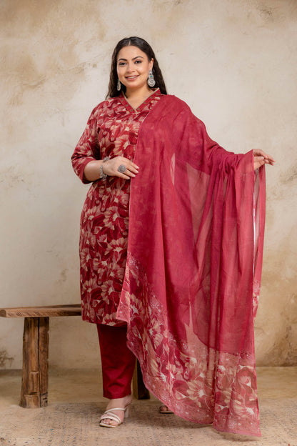 Plus size floral kurti with dupatta for fat women clothing, elegant ethnic wear