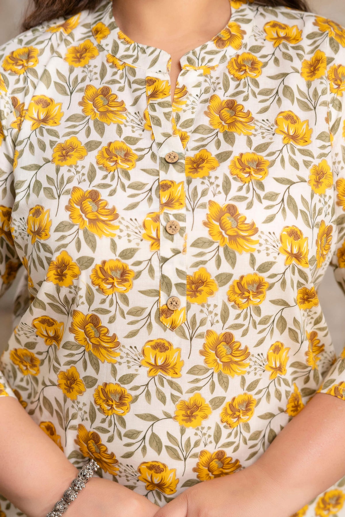 Plus size cotton kurti neckline detail, floral print big size kurti