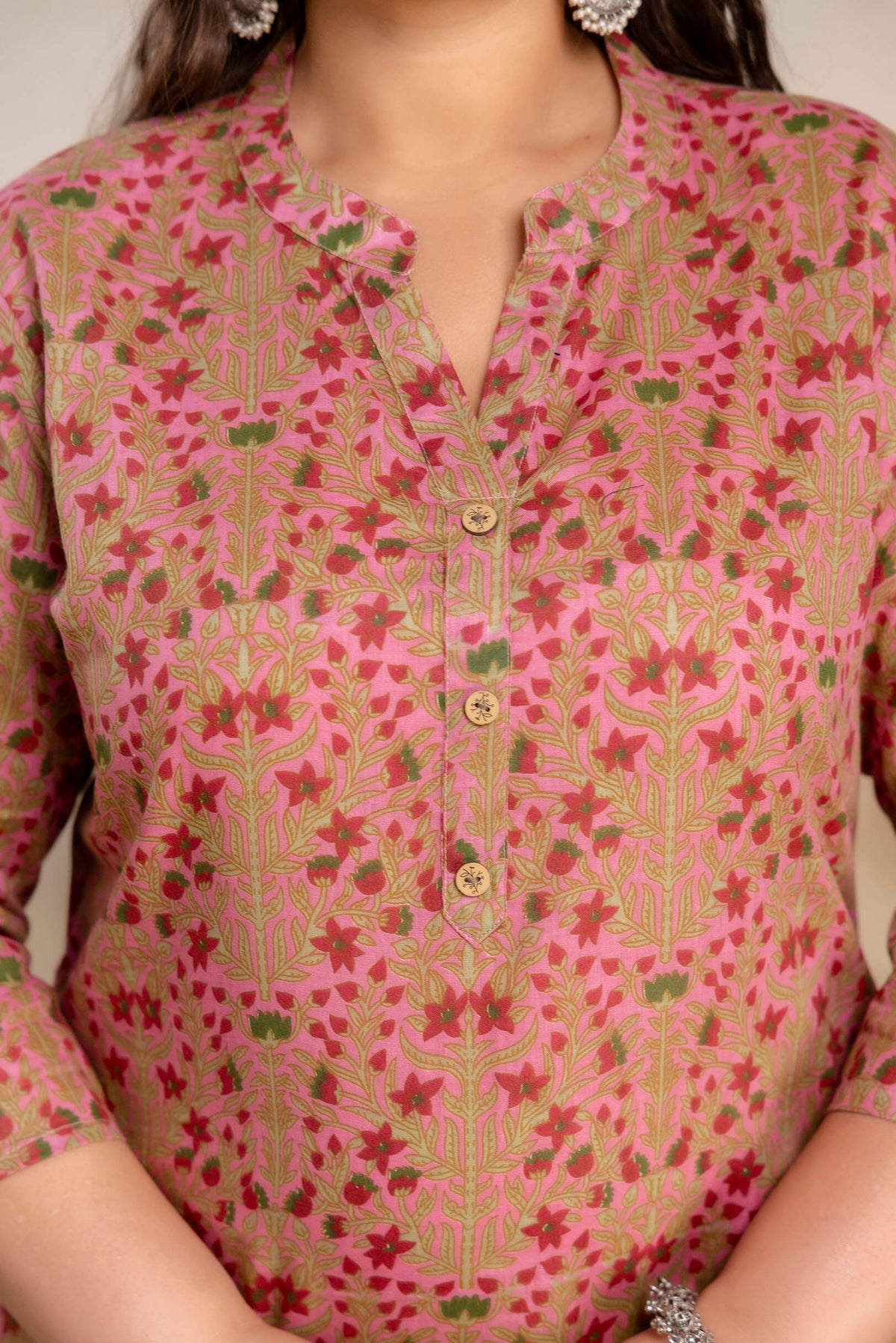 Plus size cotton kurti neckline detail, ethnic print big size kurti for women