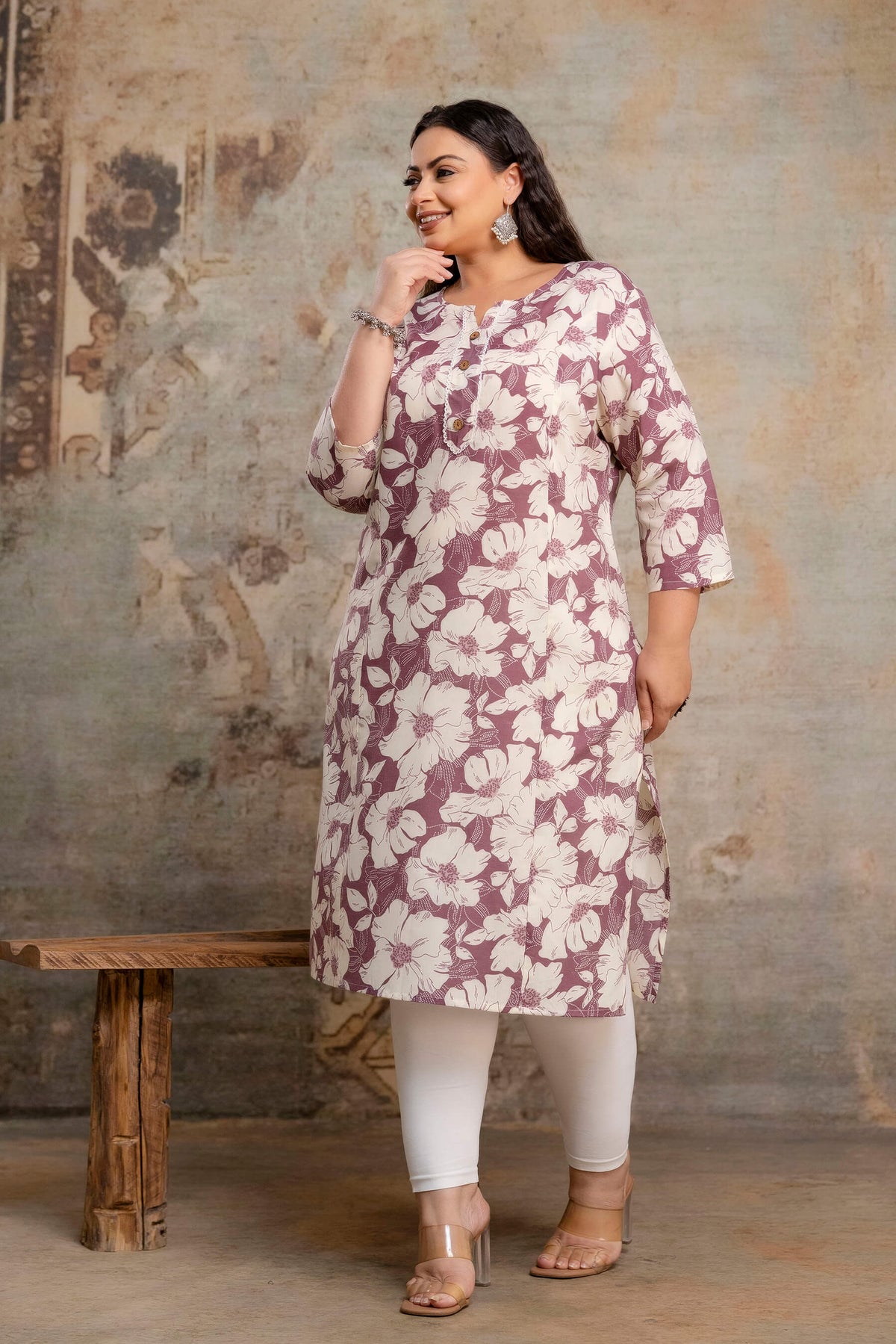 Plus size cotton kurti side detail, breathable fabric for fat women clothing