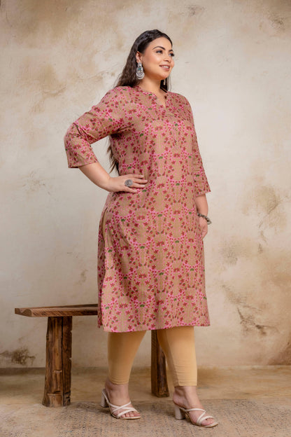 Plus size cotton kurti side detail, breathable fabric fat women clothing