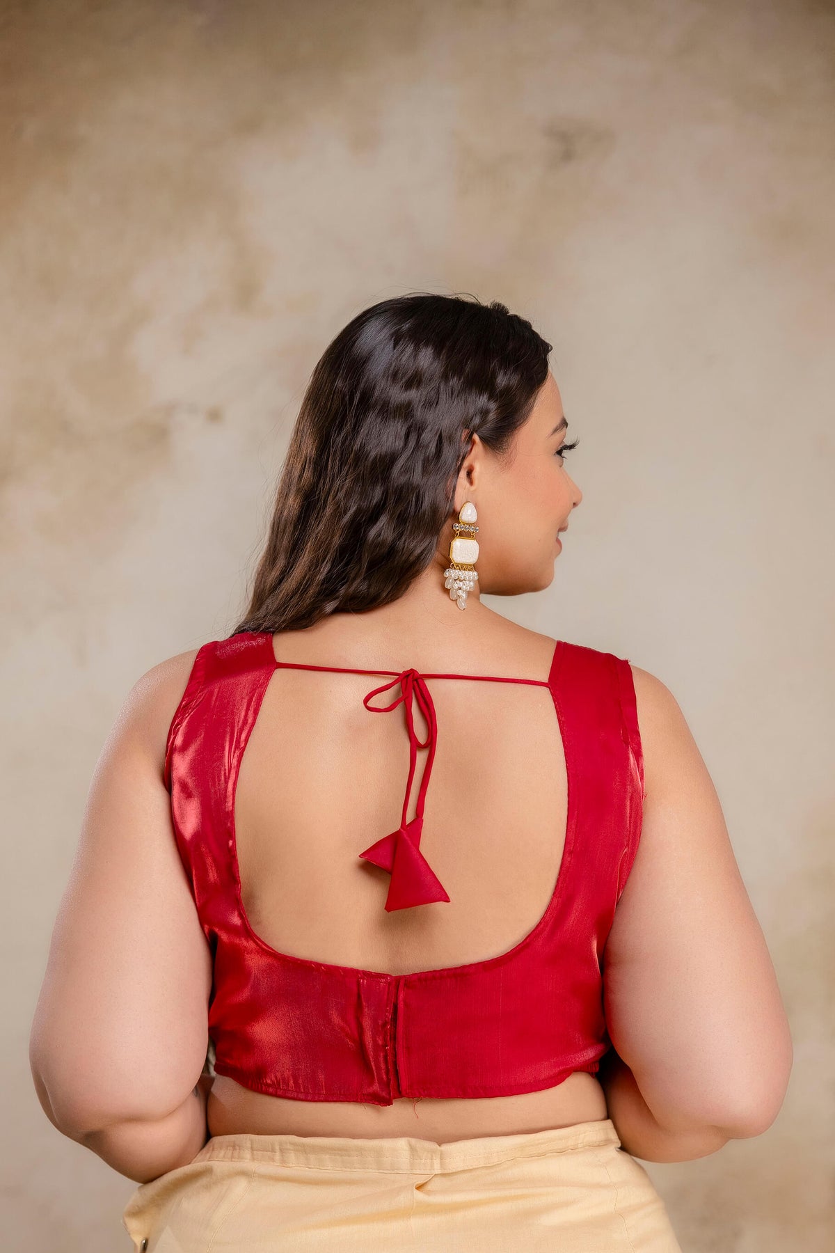 Plus size maroon Jimmy Choo blouse back hook design for fat women, big size blouse with sleeve fabric included