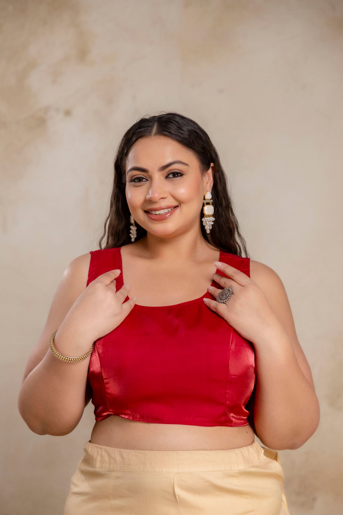 Plus size maroon Jimmy Choo blouse fabric close up for fat women, premium blouse fabric for curvy women