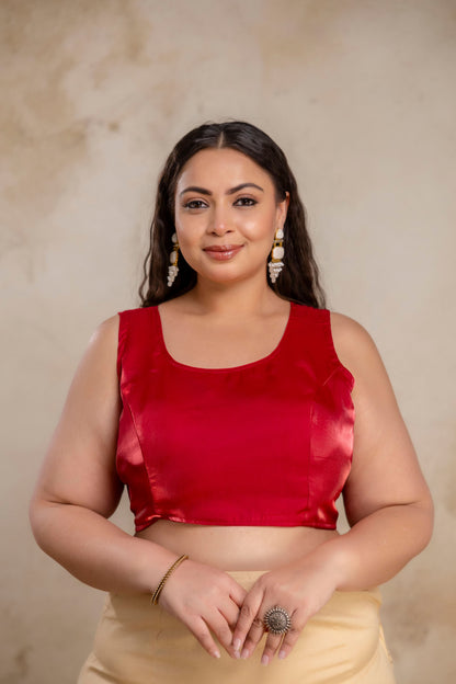 Plus size maroon Jimmy Choo blouse for fat women, front view blouse with sleeve fabric provided for curvy women