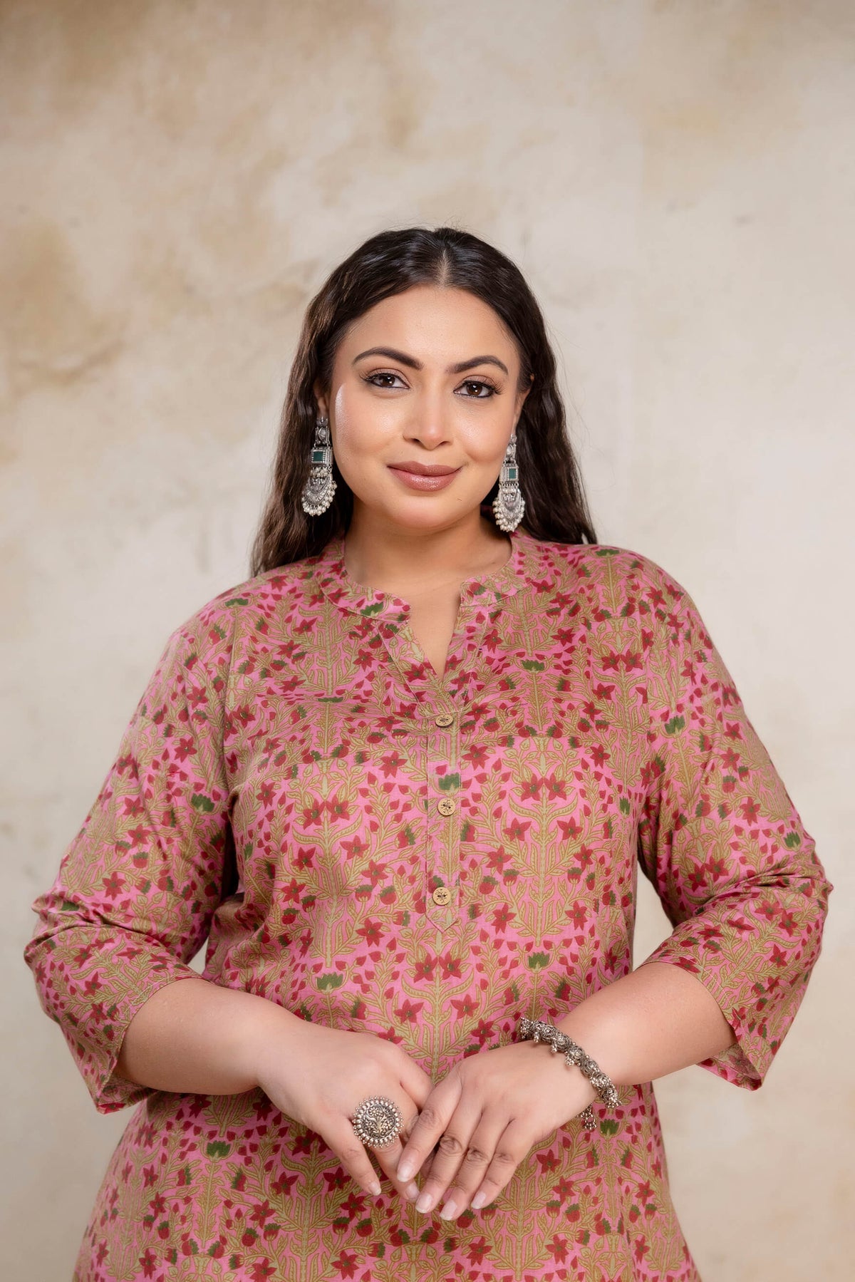 Plus size pink cotton kurti for curvy women, breathable cotton everyday big size clothing