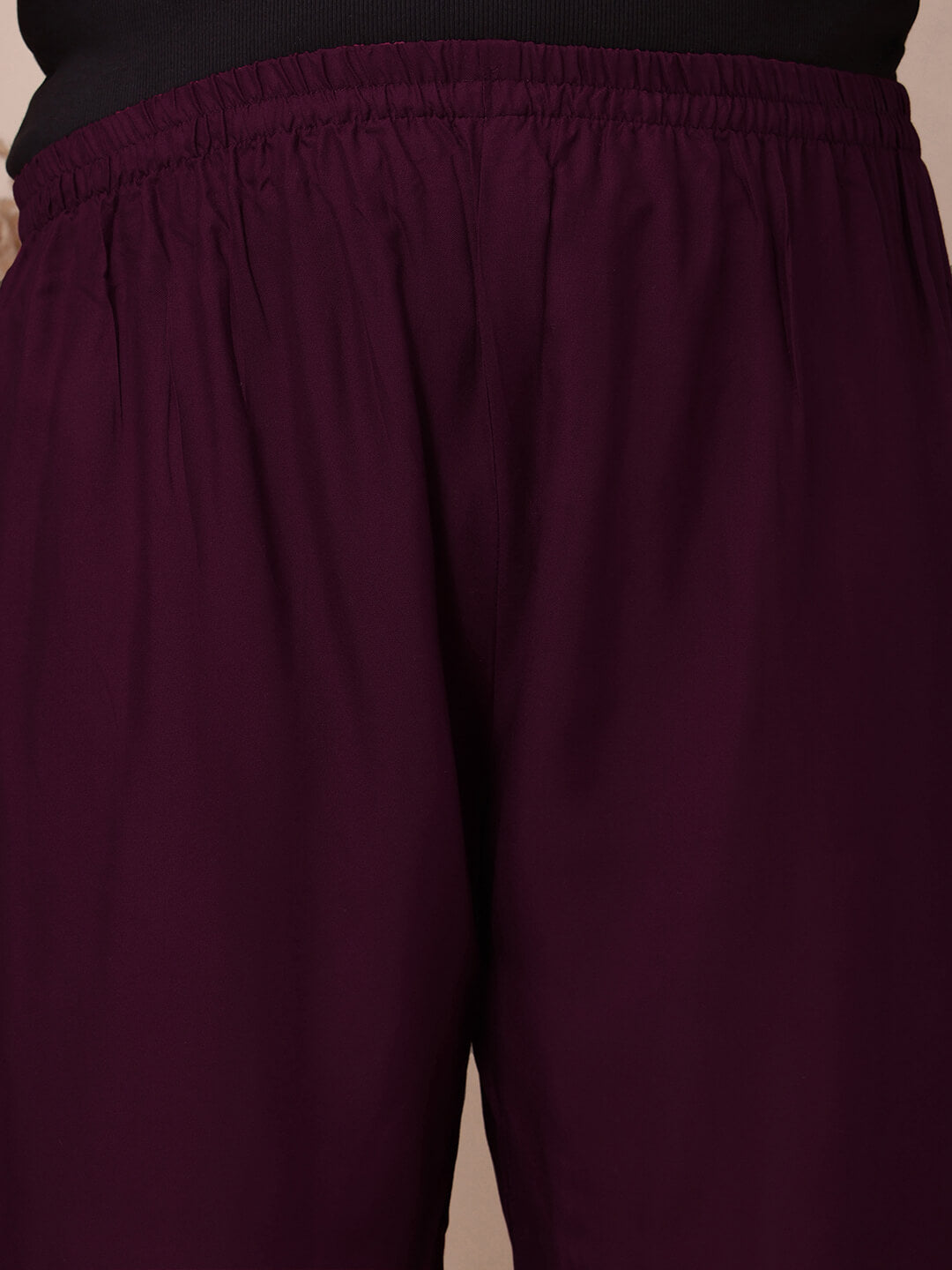 Elastic waistband close-up of purple rayon palazzo pants for big size comfort and flexibility – Curvisha