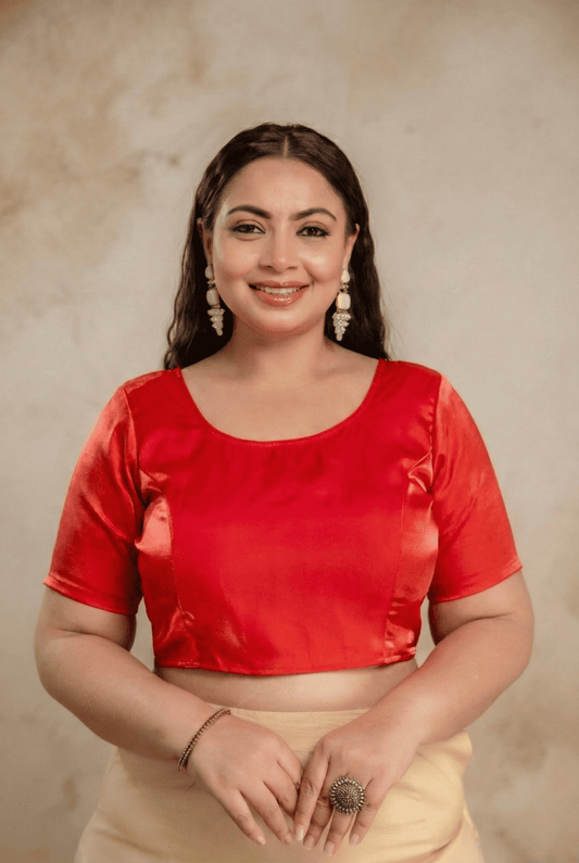 Plus size red Jimmy Choo blouse with sleeves shown for reference only, fat women blouse sleeve length depends on stitching1