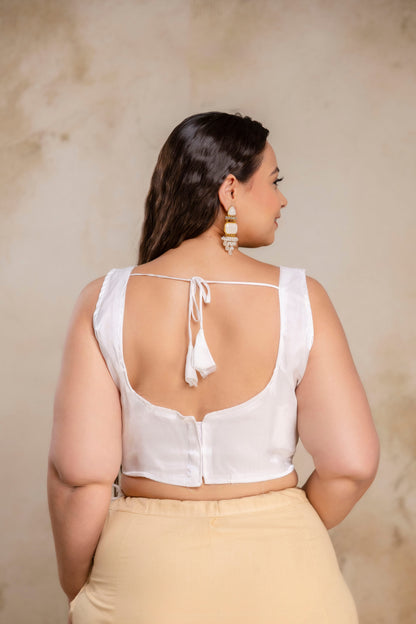 Plus size white Jimmy Choo blouse back hook design for fat women, big size blouse with sleeve fabric included