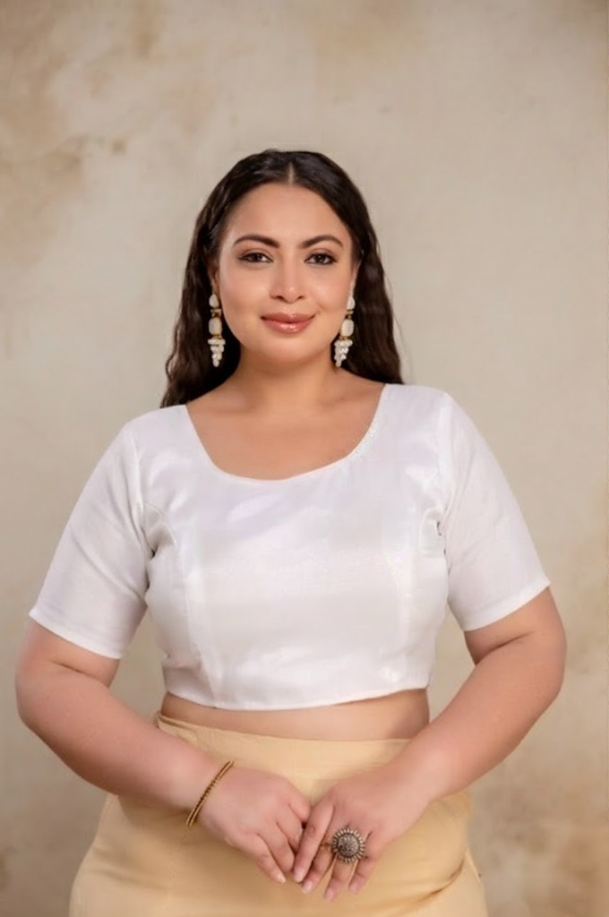 Plus size white Jimmy Choo blouse with sleeves shown for reference only, fat women blouse sleeve length depends on stitching