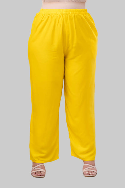 Plus size yellow rayon palazzo pants for curvy women, flowy and comfortable wide-leg fit – Curvisha