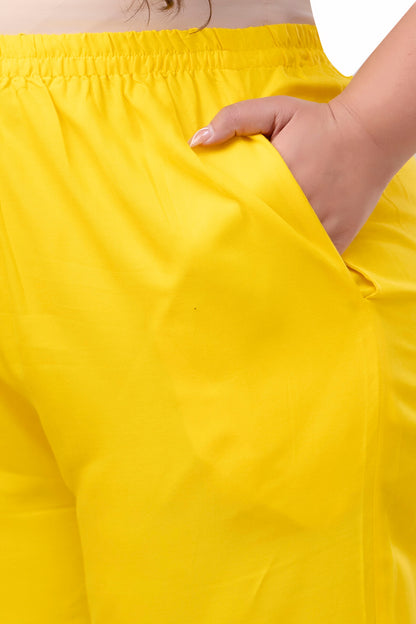 Pocket close-up of yellow rayon palazzo pants for plus size women, soft fabric and smooth stitching – Curvisha