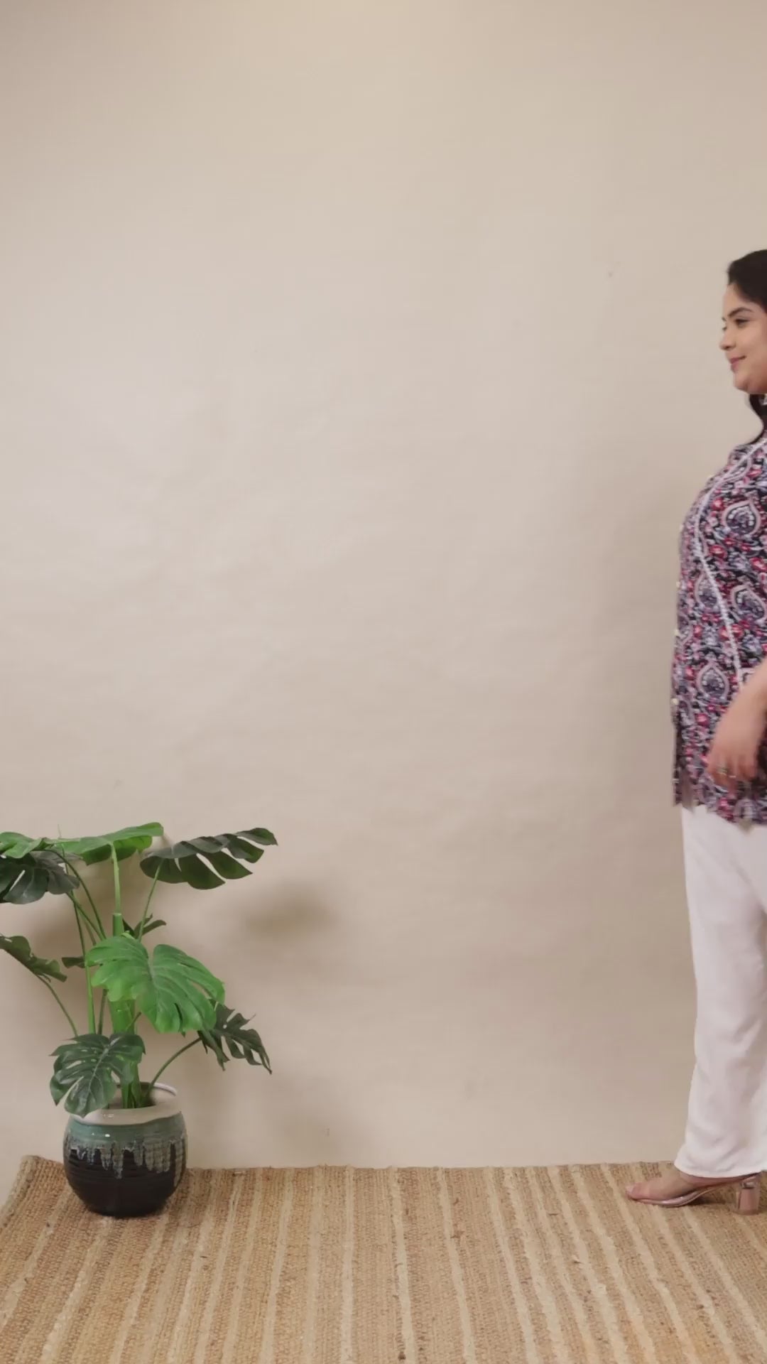 Curvisha plus size indigo blue printed cotton tunic with lace accents, perfect for casual daily wear.
