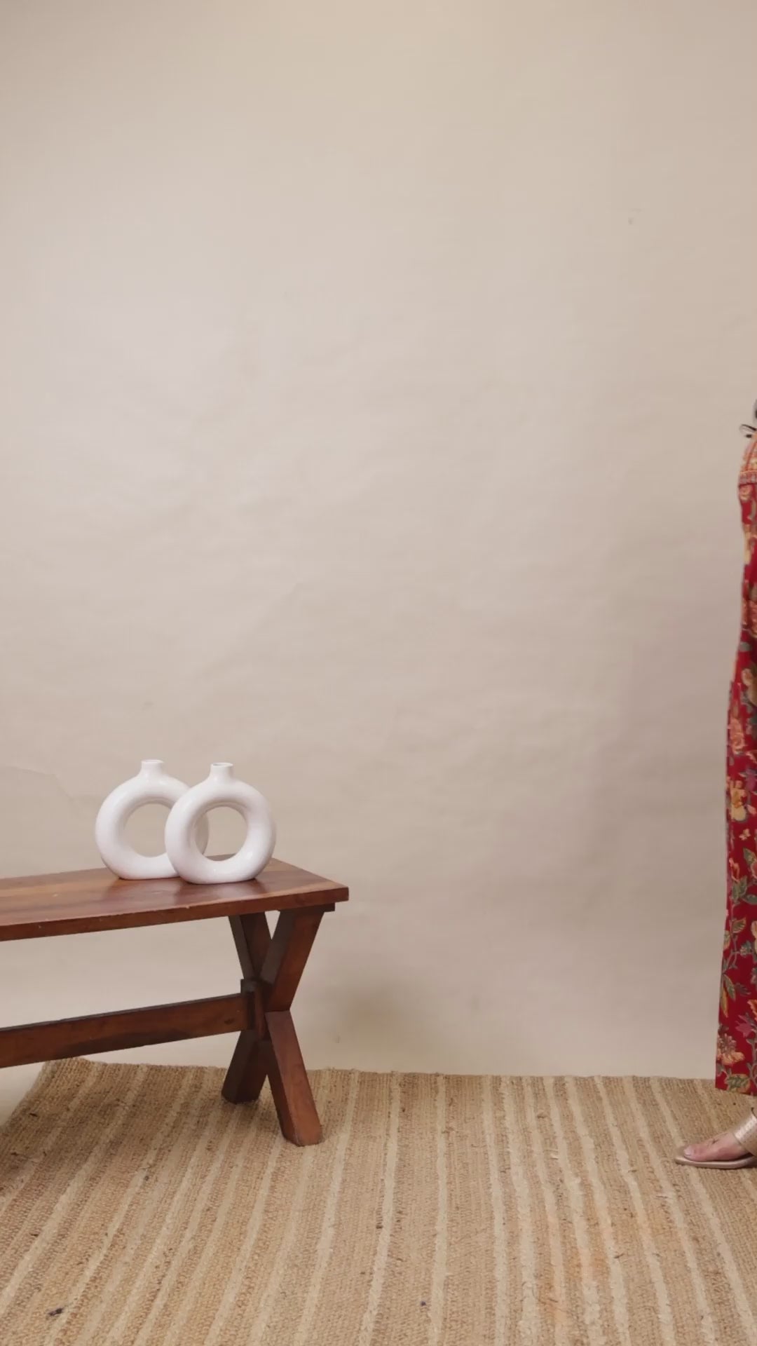 Curvisha elegant red floral print plus size maxi dress featuring traditional yoke embroidery and a flowy silhouette for everyday ethnic style.